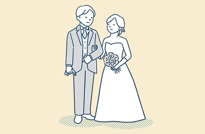 結婚式でほほえむ新郎新婦のイラスト