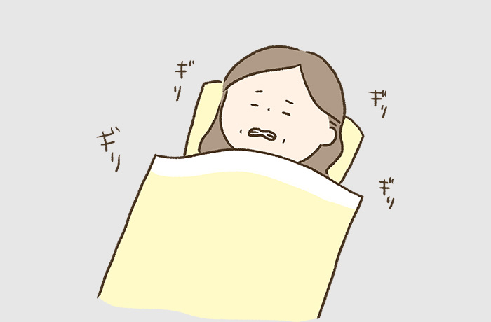 歯ぎしりをしながら眠っている女性のイラスト